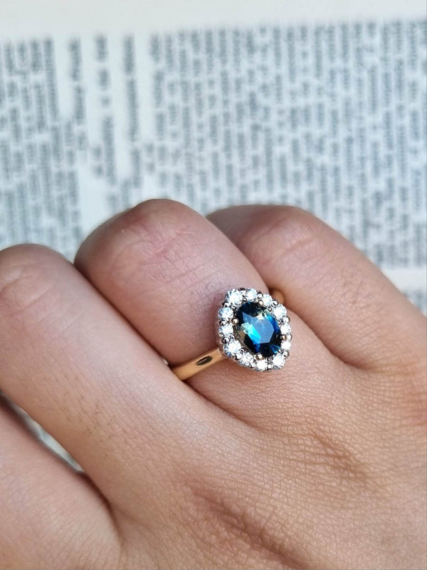 Australian Sapphire and Diamond Halo Ring