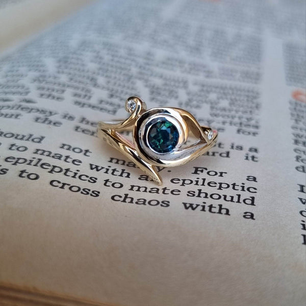 Australian Sapphire and Diamond Three Swirl Ring