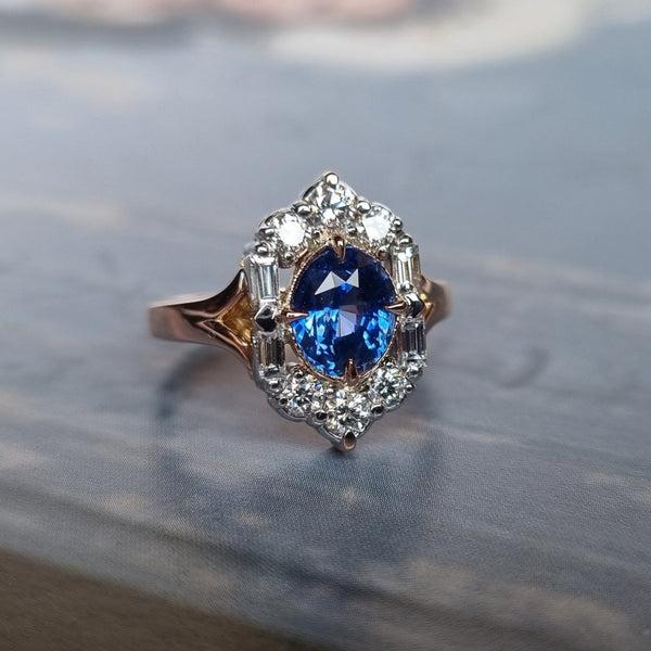 Sapphire and Diamond Art Deco Dress Ring