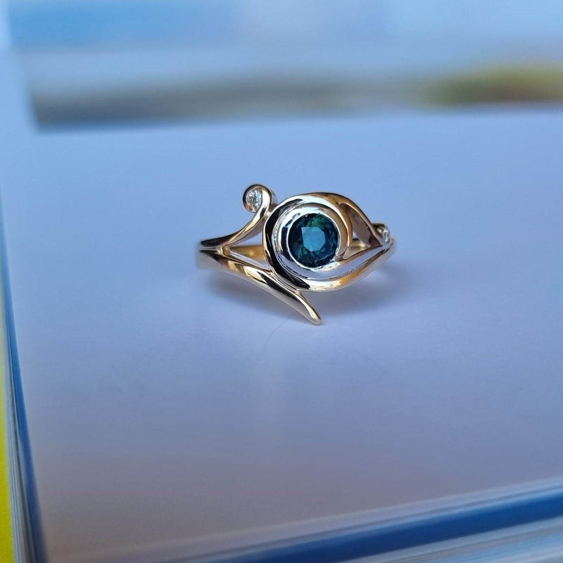 Australian Sapphire and Diamond Three Swirl Ring