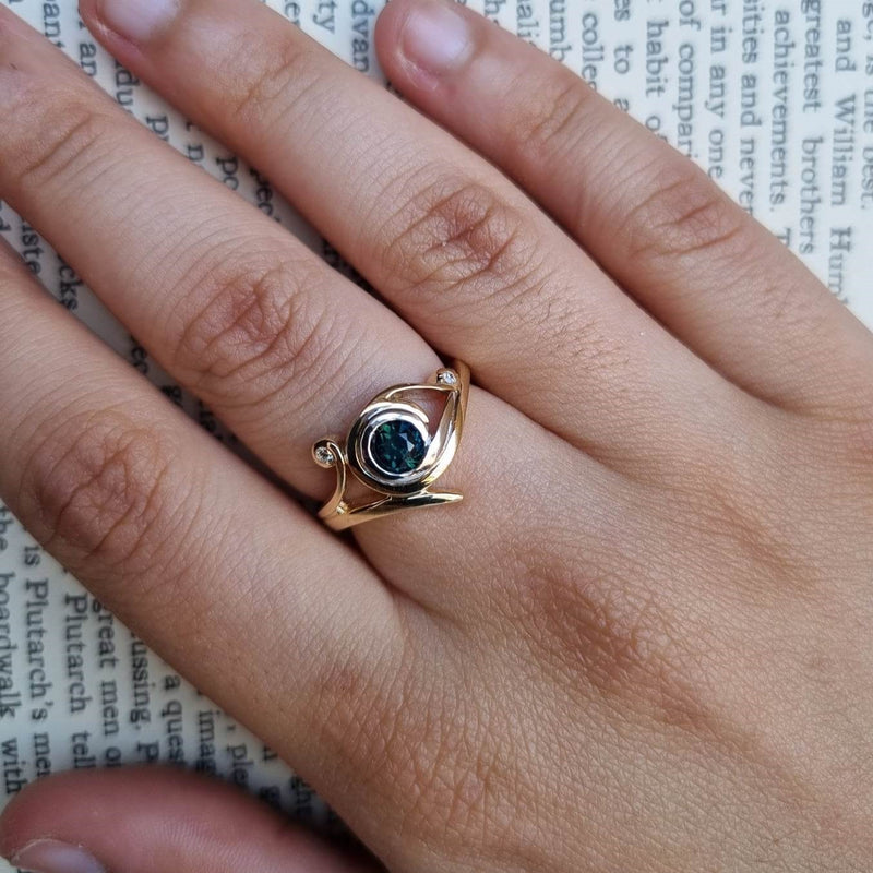 Australian Sapphire and Diamond Three Swirl Ring