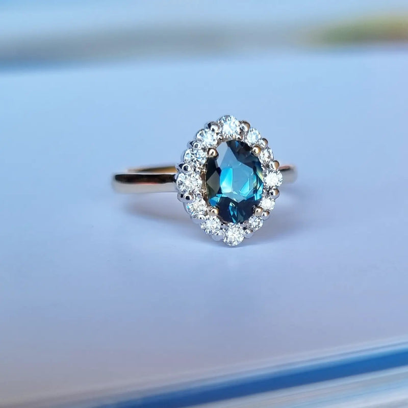 Australian Sapphire and Diamond Halo Ring