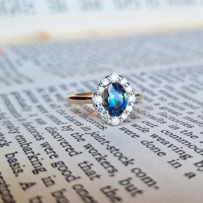 Australian Sapphire and Diamond Halo Ring