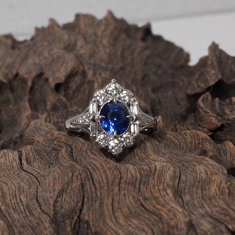 Sapphire and Diamond Art Deco Dress Ring