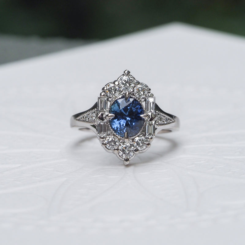 Sapphire and Diamond Art Deco Dress Ring