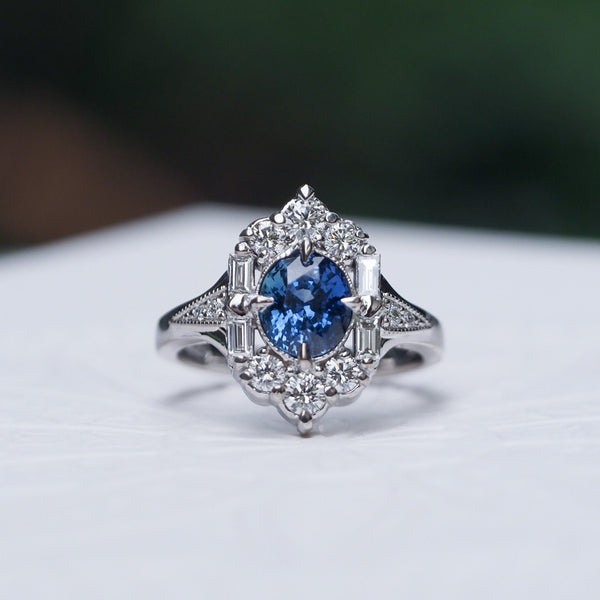 Sapphire and Diamond Art Deco Dress Ring