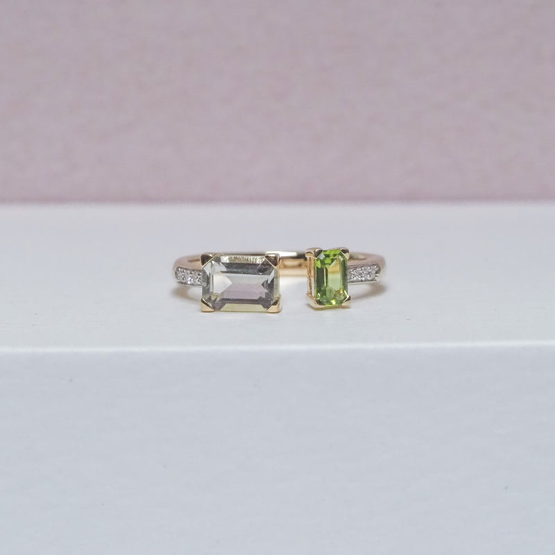 Peridot and Green Mint Quartz Toi Et Moi Ring