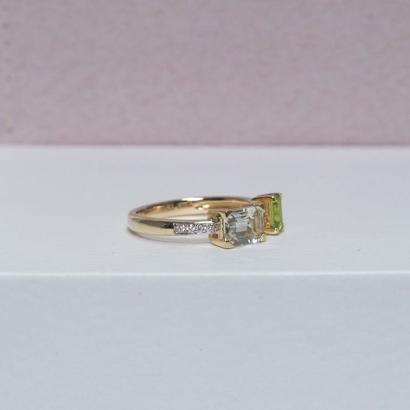 Peridot and Green Mint Quartz Toi Et Moi Ring