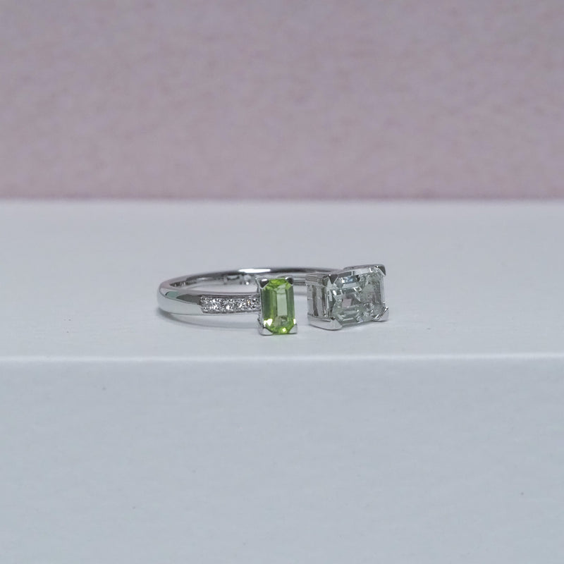 Peridot and Green Mint Quartz Toi Et Moi Ring