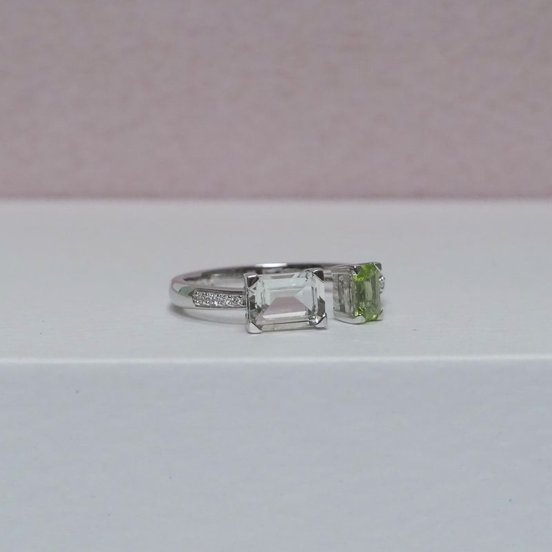 Peridot and Green Mint Quartz Toi Et Moi Ring