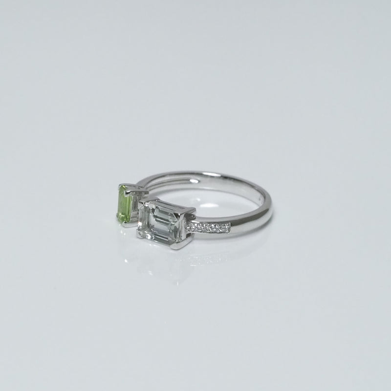 Peridot and Green Mint Quartz Toi Et Moi Ring