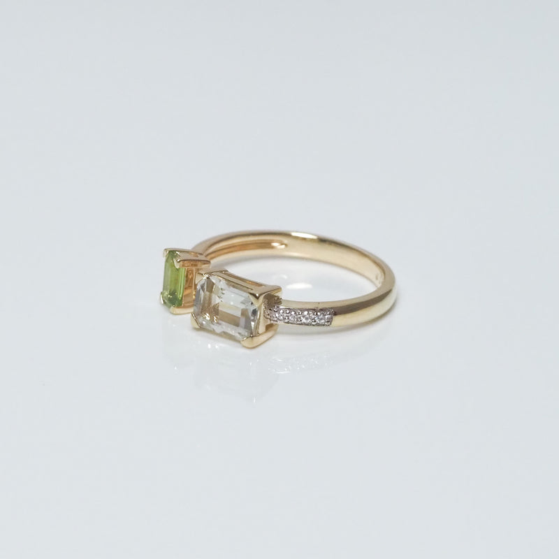 Peridot and Green Mint Quartz Toi Et Moi Ring