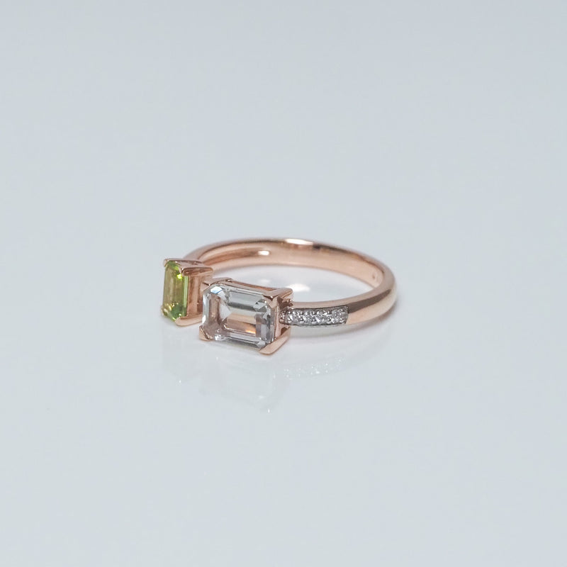 Peridot and Green Mint Quartz Toi Et Moi Ring