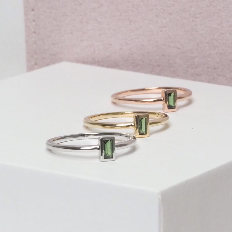 Green Tourmaline Baguette Stacker Ring