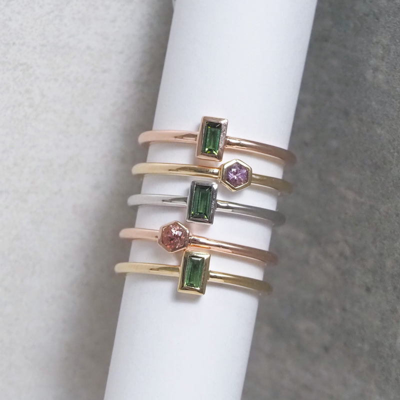 Green Tourmaline Baguette Stacker Ring