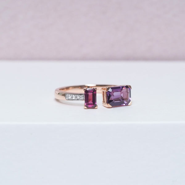 Amethyst and Rhodolite Garnet Toi Et Moi Ring