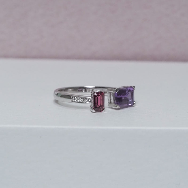 Amethyst and Rhodolite Garnet Toi Et Moi Ring