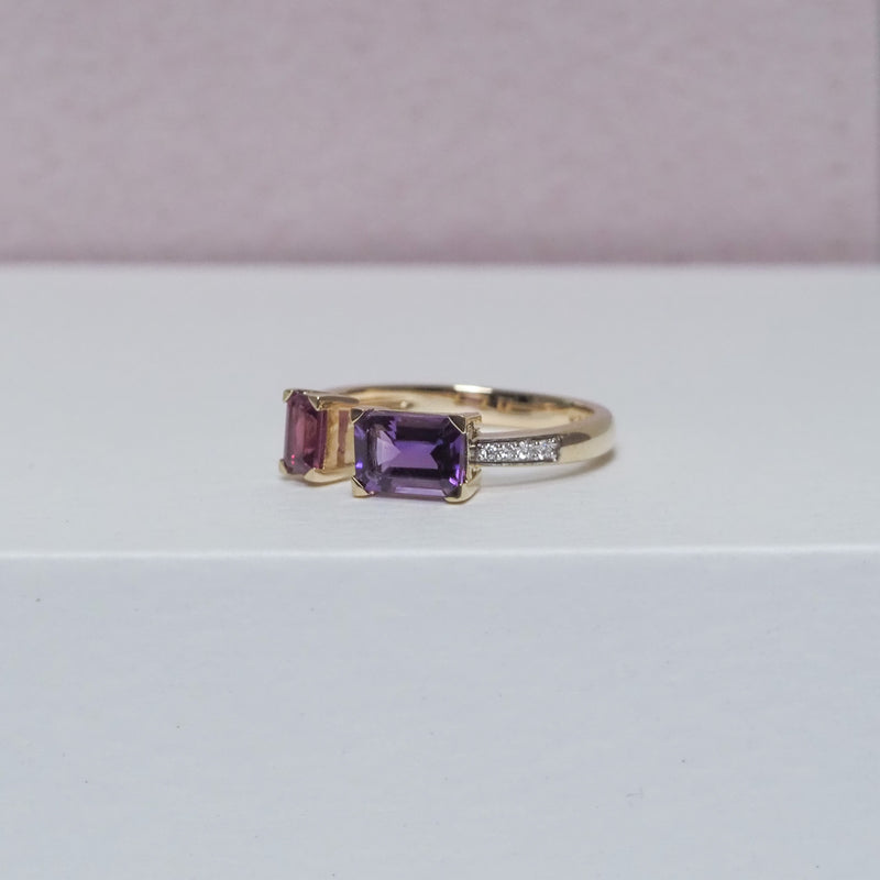 Amethyst and Rhodolite Garnet Toi Et Moi Ring