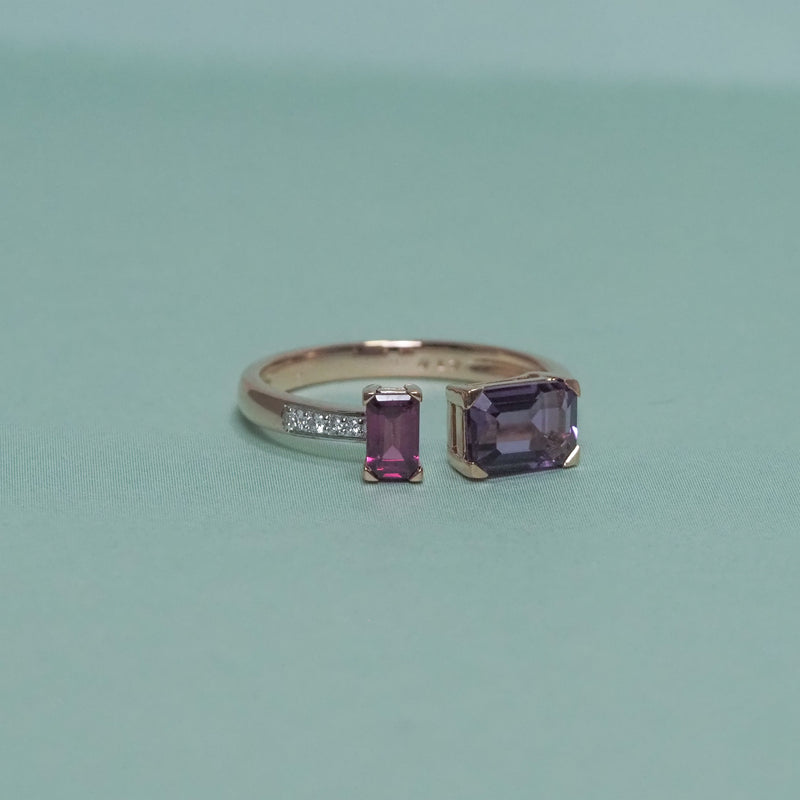 Amethyst and Rhodolite Garnet Toi Et Moi Ring