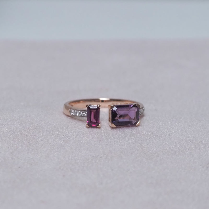 Amethyst and Rhodolite Garnet Toi Et Moi Ring