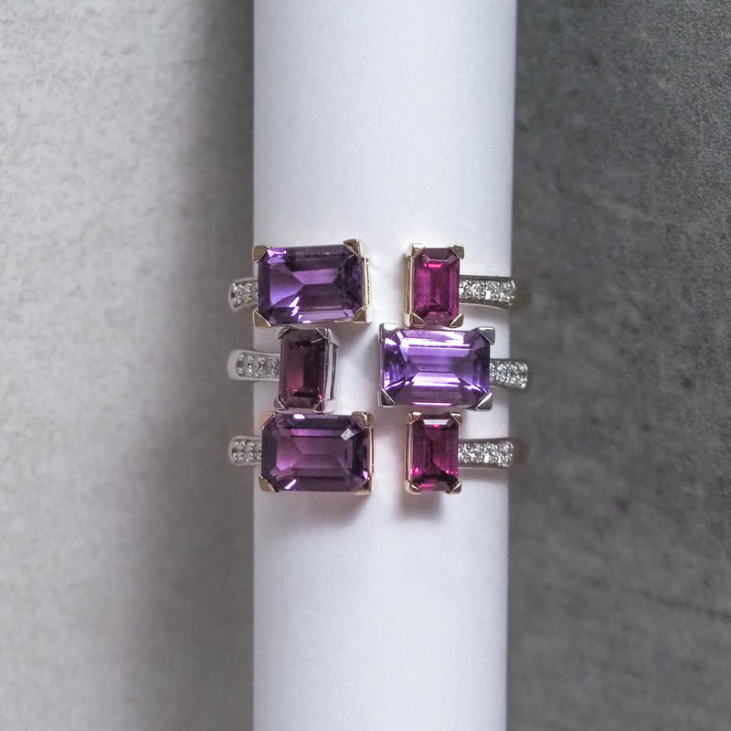 Amethyst and Rhodolite Garnet Toi Et Moi Ring