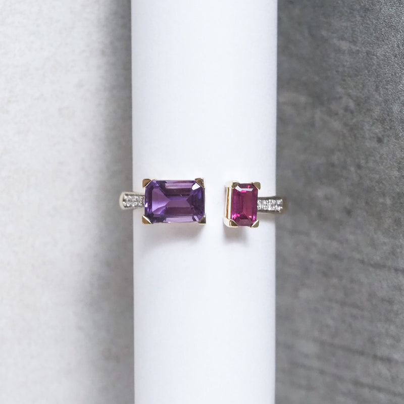 Amethyst and Rhodolite Garnet Toi Et Moi Ring