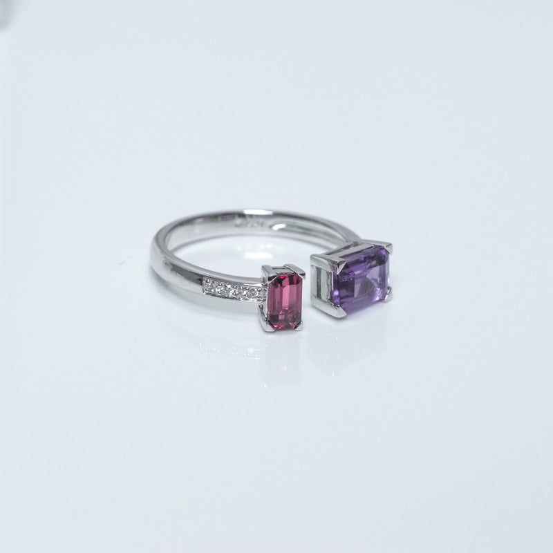 Amethyst and Rhodolite Garnet Toi Et Moi Ring