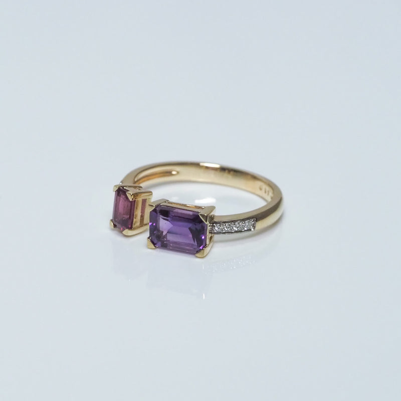 Amethyst and Rhodolite Garnet Toi Et Moi Ring