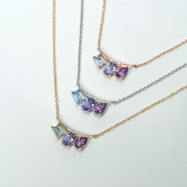 Topaz Tanzanite Amethyst and Diamond Necklet