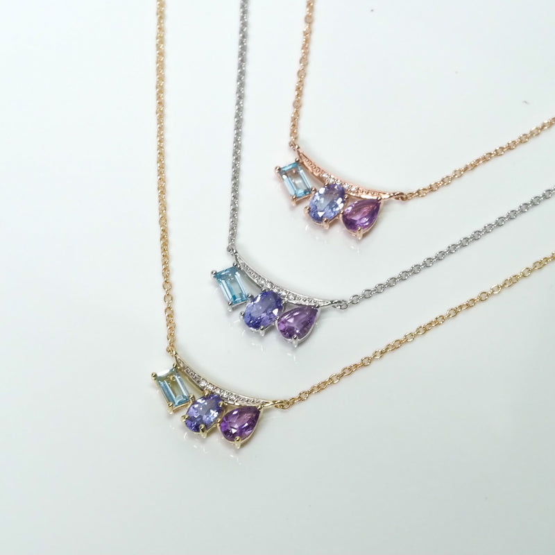 Topaz Tanzanite Amethyst and Diamond Necklet