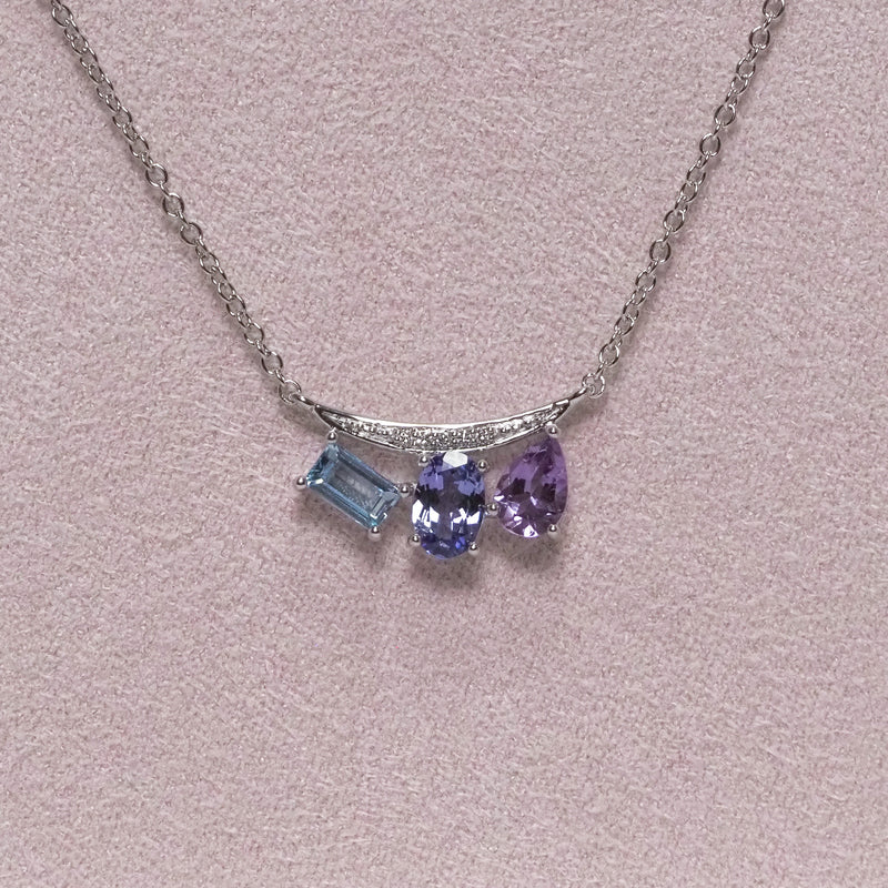 Topaz Tanzanite Amethyst and Diamond Necklet