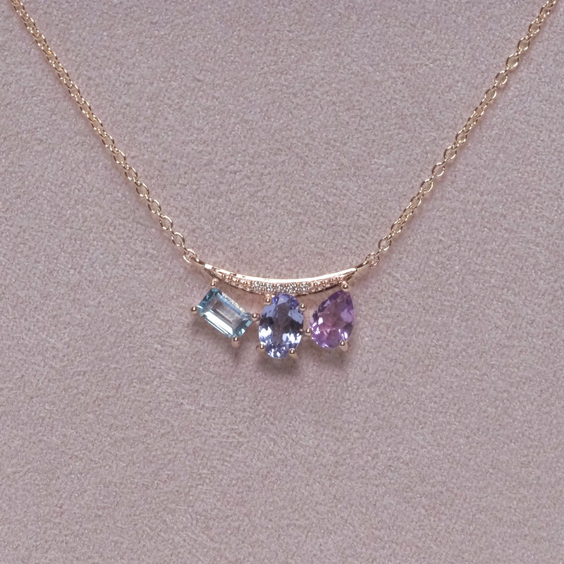 Topaz Tanzanite Amethyst and Diamond Necklet