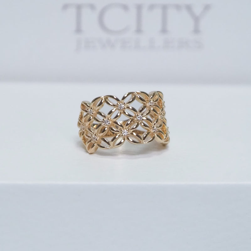 Diamond Wide Band Patterned Ring