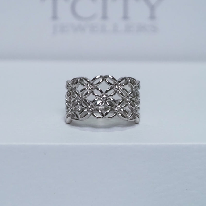 Diamond Wide Band Patterned Ring