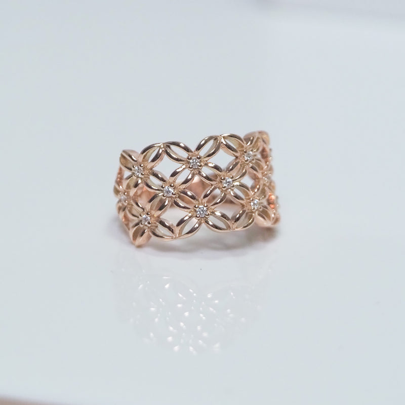 Diamond Wide Band Patterned Ring
