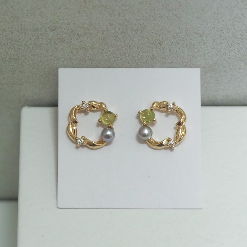 Pearl Peridot and Diamond Circle Studs