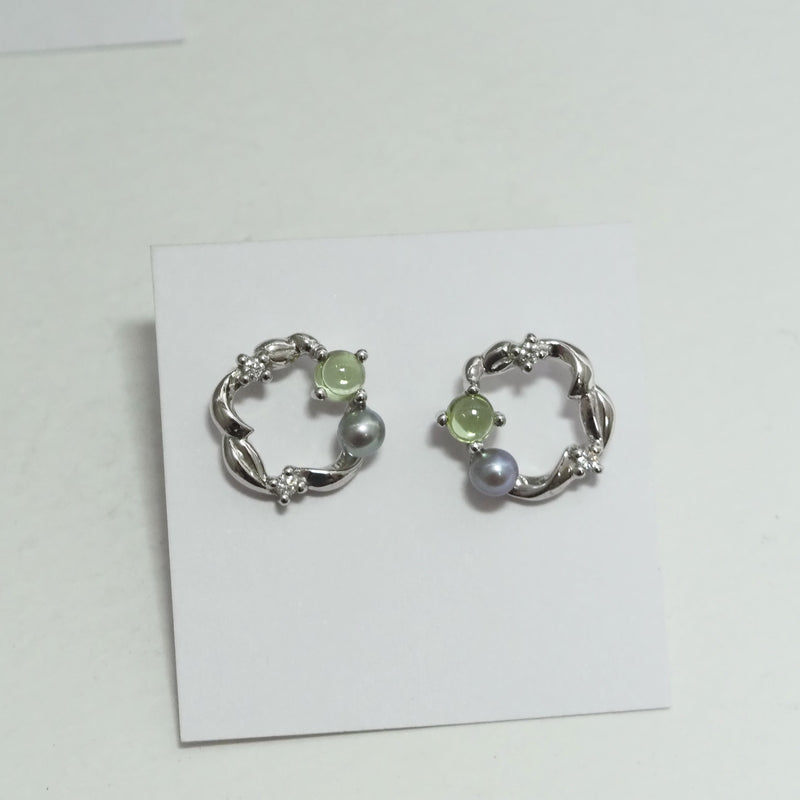 Pearl Peridot and Diamond Circle Studs