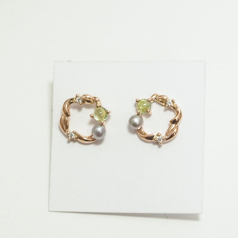 Pearl Peridot and Diamond Circle Studs