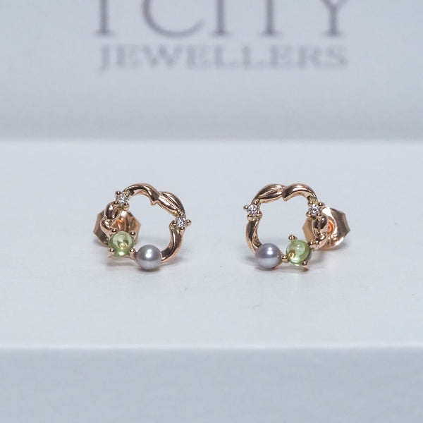 Pearl Peridot and Diamond Circle Studs