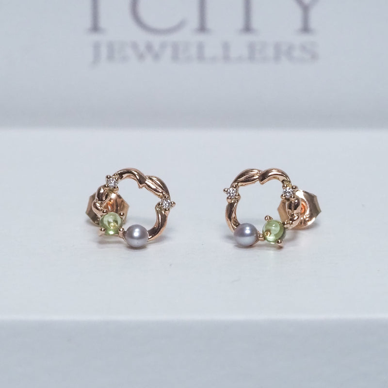 Pearl Peridot and Diamond Circle Studs