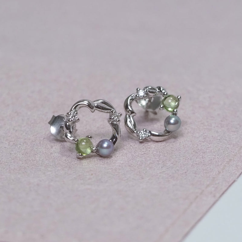 Pearl Peridot and Diamond Circle Studs