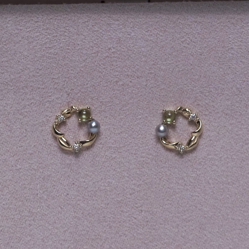 Pearl Peridot and Diamond Circle Studs