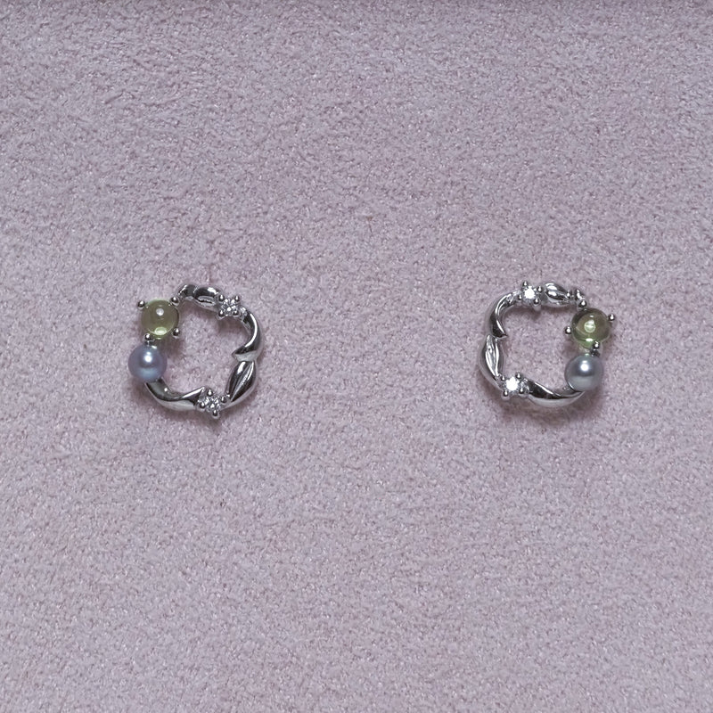 Pearl Peridot and Diamond Circle Studs