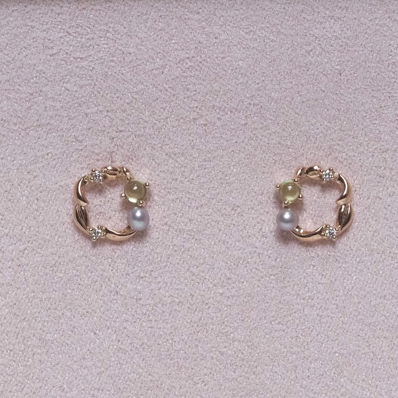 Pearl Peridot and Diamond Circle Studs