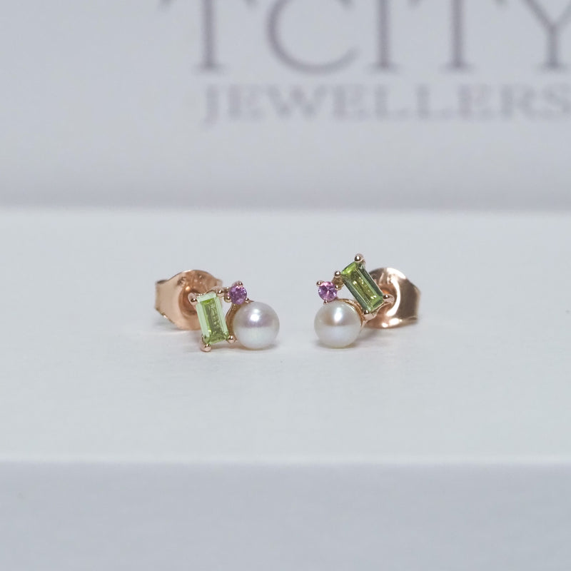 Pearl Peridot and Amethyst Studs