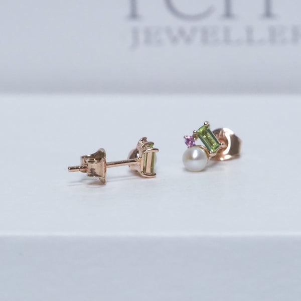 Pearl Peridot and Amethyst Studs