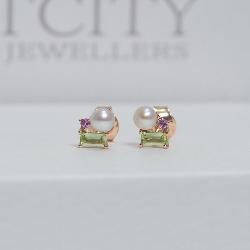 Pearl Peridot and Amethyst Studs