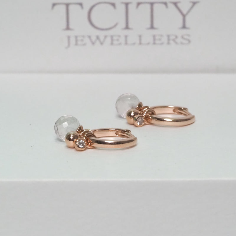 Mini Gold Hoop Earring with Rose Quartz and Diamond Charms