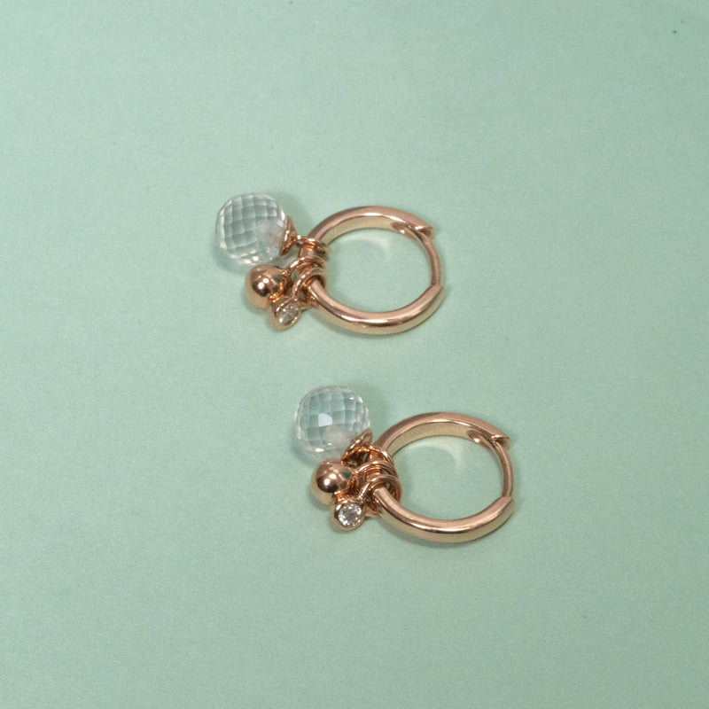 Mini Gold Hoop Earring with Rose Quartz and Diamond Charms
