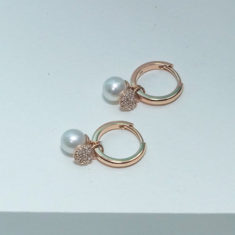 Mini Gold Hoop Earrings with Pearl and Diamond Charms